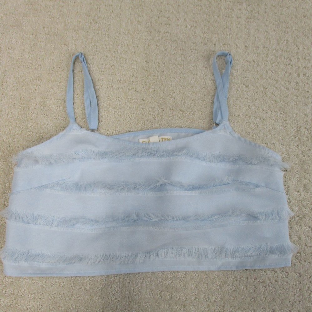 Cloud Ten Crop Tank Top Womens Small Light Blue Fringe Crop Top Tank